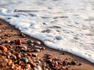 Beach in Budva near the island of Sveti Stefan with light surf