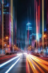 Light trails on the modern building background