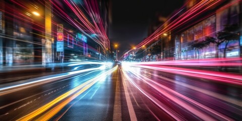 Abstract speed motion on the road at night with motion blur background