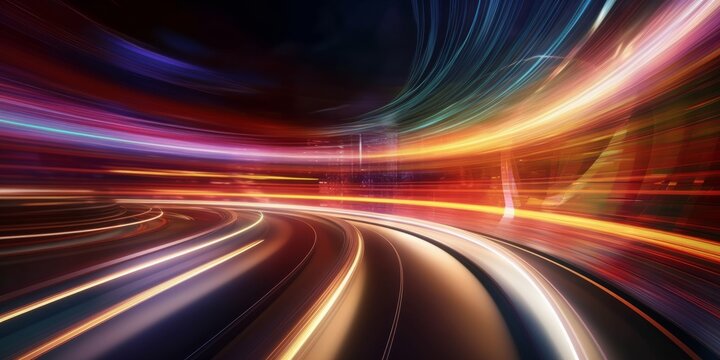 Abstract speed motion on the road at night with motion blur background