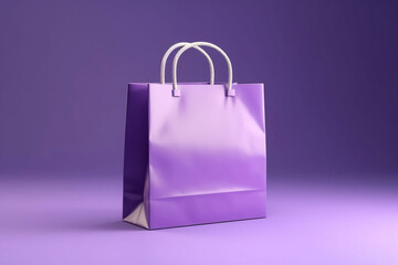 Mock up of a blank purple shopping bag isolated on purple background. Fashion product sale 3d...