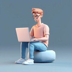 The guy sitting at the computer is working on a 3d character.