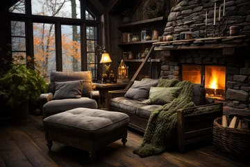 Foto op Canvas  A cozy rustic cabin with charming furniture   © Sekai