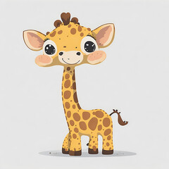 Tiny Giraffe cute isolated on white background. Cute eyes in cartoon style. Generative Ai
