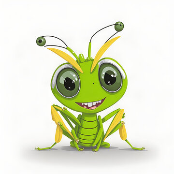 Tiny Grasshopper cute isolated on white background. Cute eyes in cartoon style. Generative Ai