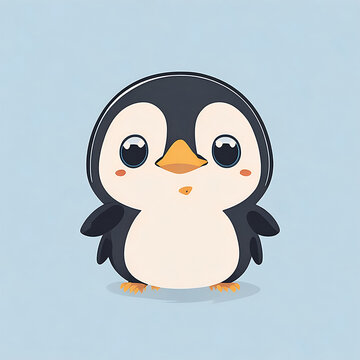 Tiny Penguin cute isolated on white background. Cute eyes in cartoon style. Generative Ai