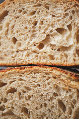 Organic sourdough bread crumb with whole wheat flour
