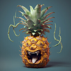 The character of an angry and fierce pineapple. 