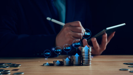 Fund trading concept. Interest rates continue to increase. Business man planning long term...