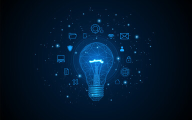 Electric or creative light bulb. Global internet connection concept for business. advanced digital technology
