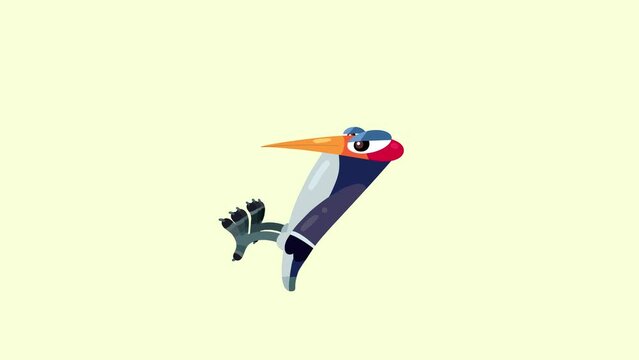 Happy cartoon woodpecker isolated animation long color one. Natural hammer drill. Always looking for sawyers. Put him on the tree in your project.
