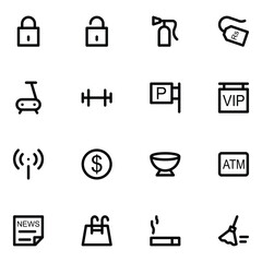 Set of Hotel Equipment Bold Line Icons 

