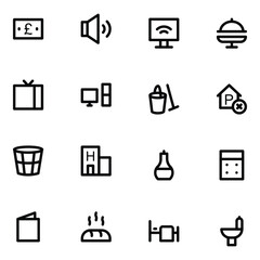 Set of Hotel Objects Bold Line Icons 

