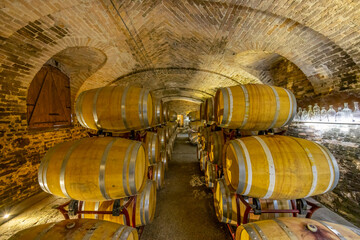 Wine cellar in Castello di Razzano, Piedmont, Italy