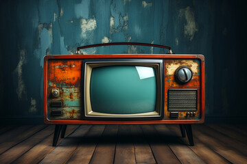 Retro old television on background. 90's concepts. Vintage style filtered photo