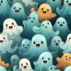 The picture is a seamless pattern of white cute ghosts