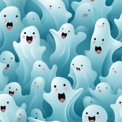 The picture is a seamless pattern of white cute ghosts