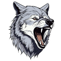 Vector Head of an aggresive grey wolf