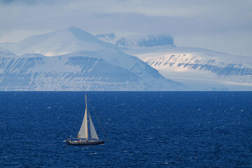 sailing boat on the arctic sea