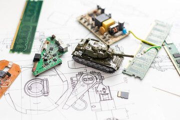 Several circuits of the green color in the background drawings of circuits tank