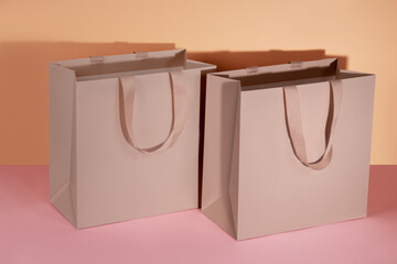 Rose paper glossy shopping bag mockup

