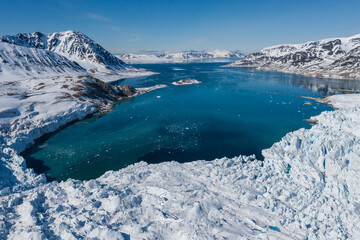 Drone shot of a glacier in Svalbard