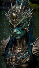Aquatic Swamp Dragon woman close up portrait