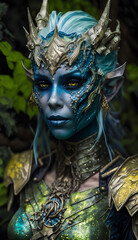 Aquatic Swamp Dragon woman close up portrait