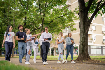 College students walking together