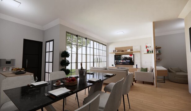 Interior photo and render