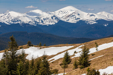 Snow-covered mountain peaks in the Carpathians.