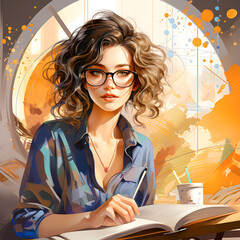 Education, high school, university, learning and people concept. Smiling student girl reading book - AI generated
