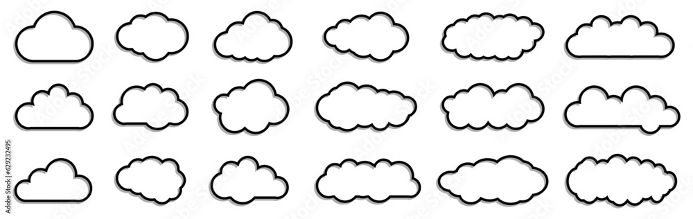 Poster set clouds icon line style, collection cloud signs - stock vector
