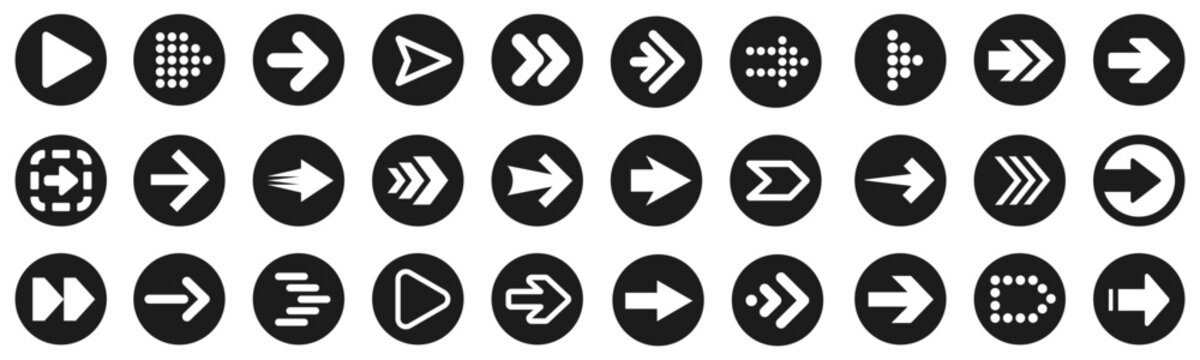 Set arrow button icons. Collection different arrows sign. Set different cursor arrow direction symbols in circle flat style – stock vector