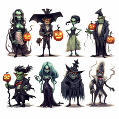 Set of scary and funny Halloween characters. The design is great for party decoration or sticker.