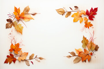 Naklejka na ściany i meble Autumn leaves frame with white background, Aspen leaf