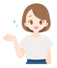 手を広げて案内をする女性