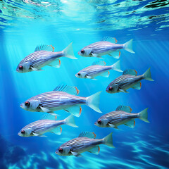 Fishes under the clear ocean