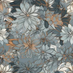Fotobehang Seamless floral background repeating pattern, blues greys © Magdalena Wojaczek