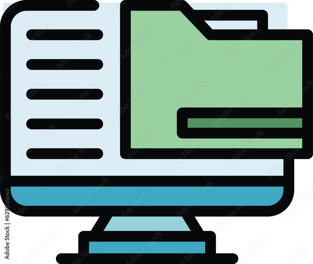 Poster computer folder icon outline vector. cms development. web design color flat