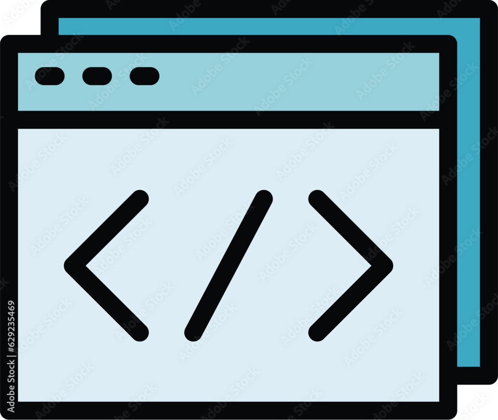 Poster html code icon outline vector. cms development. website system color flat