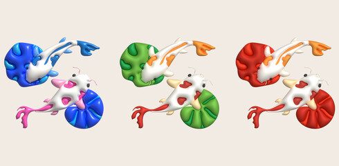 3d icon, colorful japanese koi fish and lotus leaf, minimal style icon