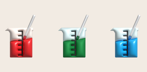 3D icon. Isolated flask or flask for chemistry. Laboratory glassware for medical or scientific education .Minimalist style icons