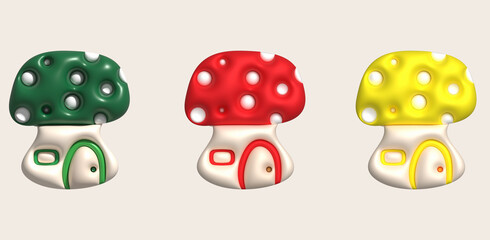 3d icon big mushroom house icon minimalistic style