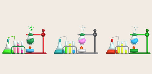 3D icon. Isolated flask or flask for chemistry. Laboratory glassware for medical or scientific education .Minimalist style icons