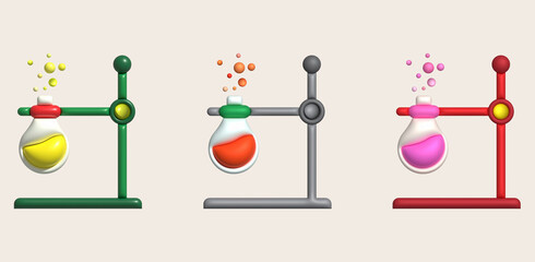 3D icon. Isolated flask or flask for chemistry. Laboratory glassware for medical or scientific education .Minimalist style icons