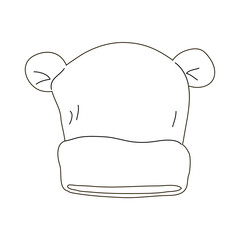 Seasonal winter warm hat for children. Cute baby clothes. Beauty and fashion. Modern stylish clothes and wardrobe. Flat vector illustration black and white outline