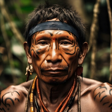 Portrait of Native Amazonian Indian Person. Yanomami tribe.