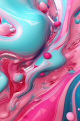 Abstract background acrylic floating liquid in turquoise pink colors