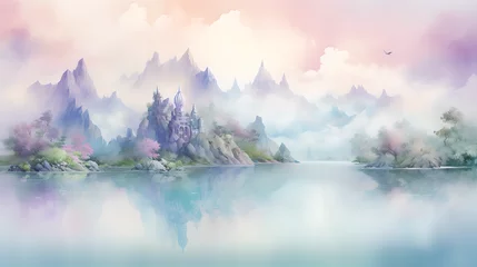 Poster ethereal watercolor fantasy landscape Generative AI © Quentin